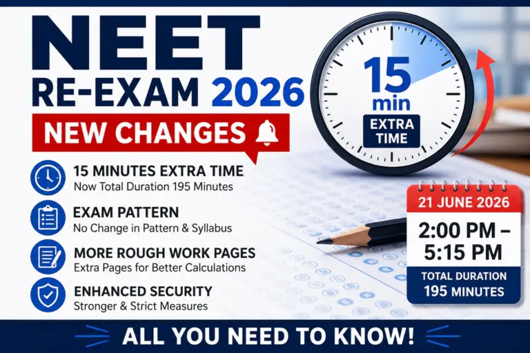NEET UG Re-Exam 2026: 15 Minutes Extra Time, New Exam Timing & Important Changes Explained