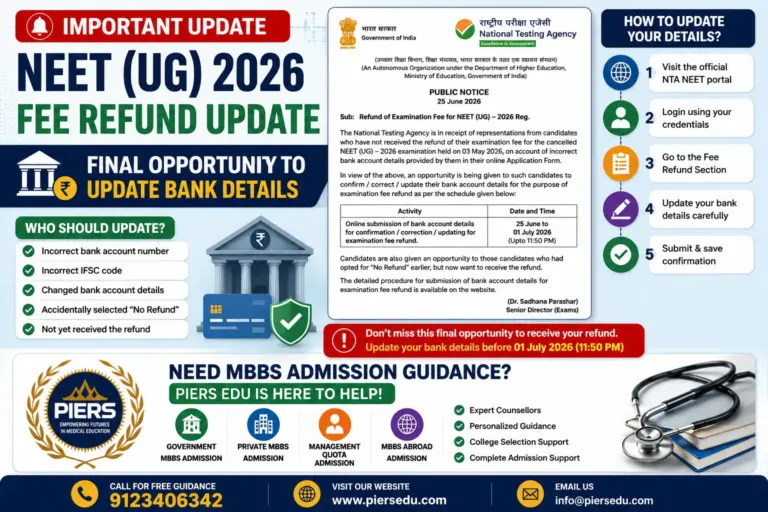 NEET UG 2026 Fee Refund: Final Opportunity to Update Bank Account Details – Complete Guide