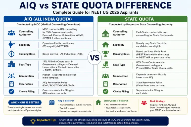AIQ vs State Quota Difference 2026: Which Counselling Is Better for MBBS Admission?