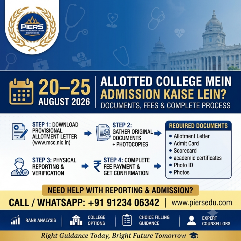 NEET UG 2026 Round 1 Reporting (20–25 August): Allotted College में Admission कैसे लें? Complete Process, Documents & Fees Guide
