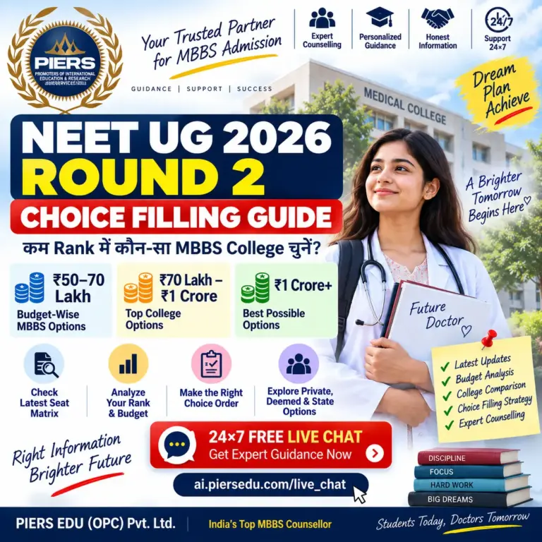 NEET UG 2026 Round 2 Choice Filling: कम Rank में कौन-सा MBBS College चुनें? ₹50–70 Lakh, ₹70 Lakh–₹1 Crore Budget-Wise Options