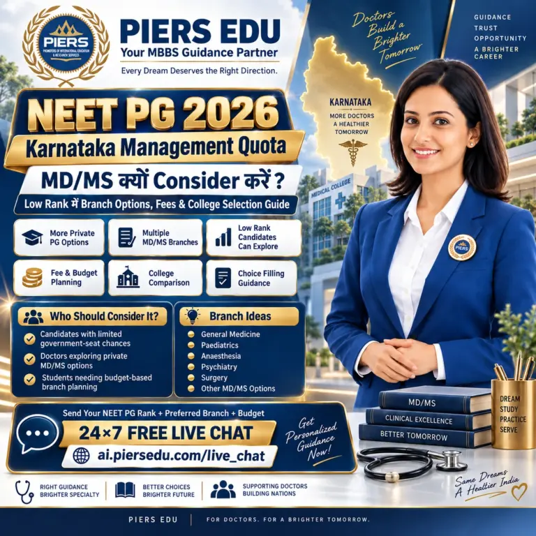 NEET PG 2026: Karnataka Management Quota से MD/MS क्यों Consider करें? Low Rank में Branch Options, Fees & College Selection Guide