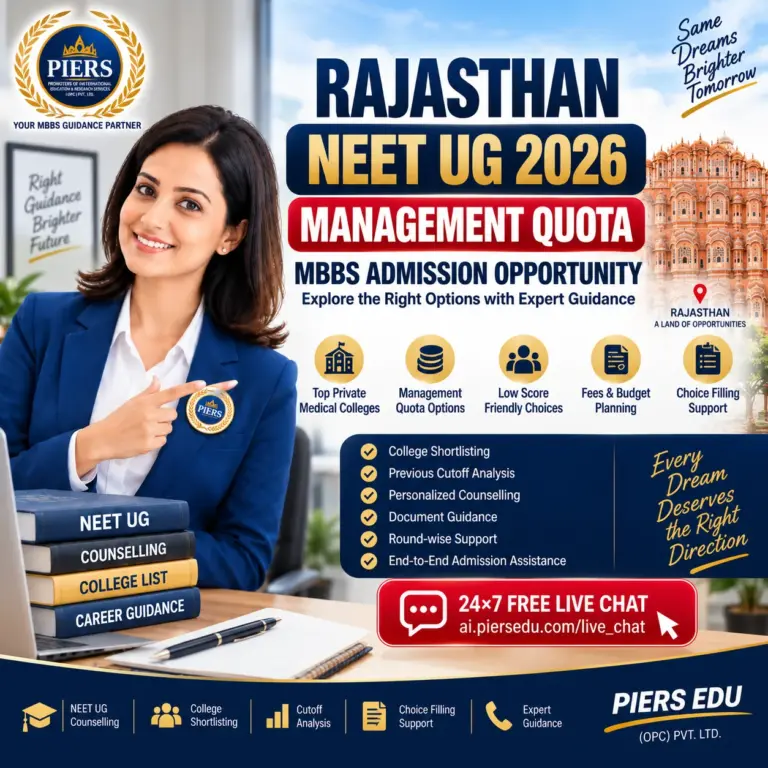NEET UG 2026: Rajasthan Management Quota से MBBS क्यों Consider करें? Low Score, Private College Options, Fees, Budget & Choice Filling Guide