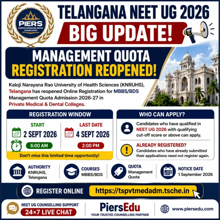 Telangana NEET UG 2026 Management Quota Registration Reopened: MBBS/BDS Online Registration, Eligibility, Dates & Complete Admission Guide