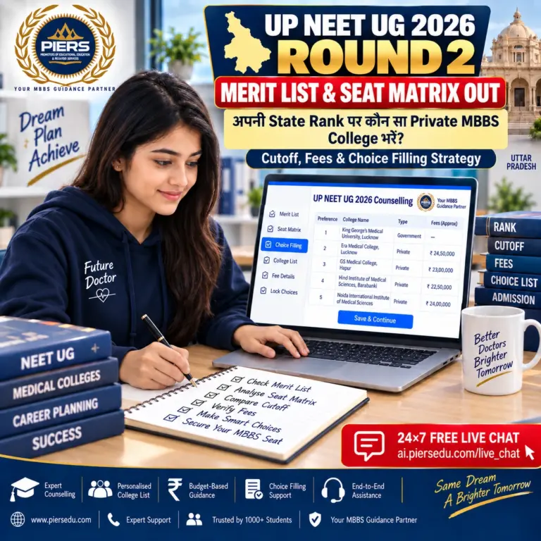 UP NEET UG 2026 Round 2 Merit List & Seat Matrix Out: अपनी State Rank पर कौन सा Private MBBS College भरें? Cutoff, Fees & Choice Filling Strategy