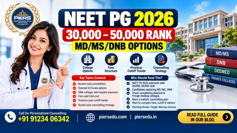 NEET PG 2026 30,000–50,000 Rank: MD/MS/DNB Options, Fees, Cutoff & Counselling Strategy