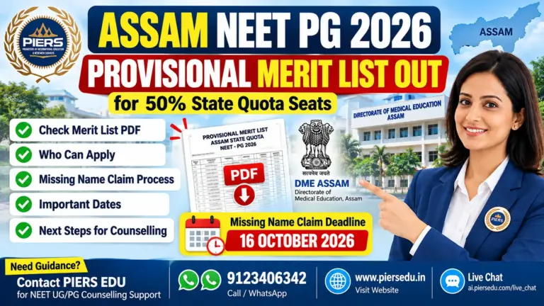 Assam NEET PG 2026 Provisional Merit List Out for 50% State Quota Seats