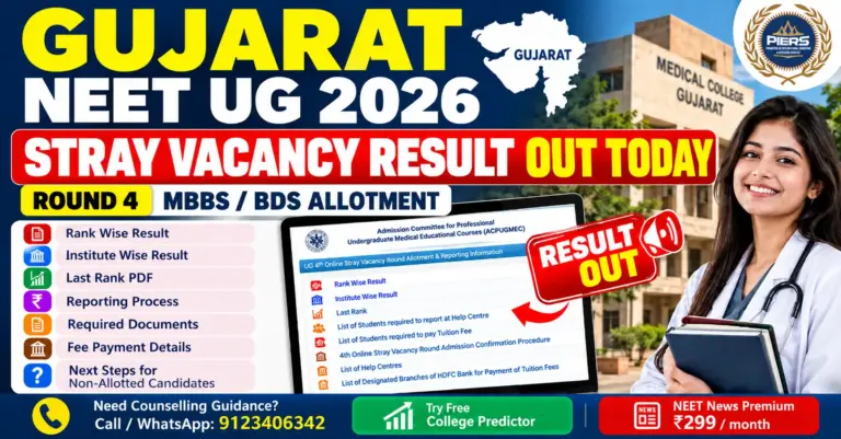 Gujarat NEET UG 2026 Stray Vacancy Result OUT Today: Round 4 MBBS/BDS Allotment, Last Rank & Reporting