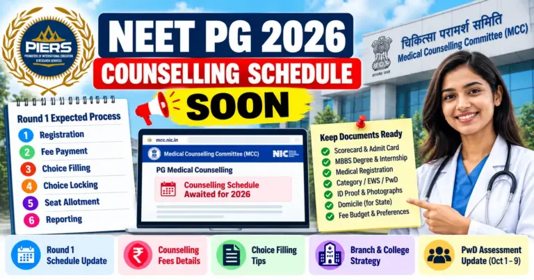 MCC NEET PG 2026 Counselling Schedule Soon: Round 1 Registration, Fees, Choice Filling & Documents