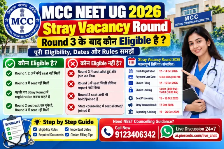 MCC NEET UG 2026 Stray Vacancy Round: Round 3 के बाद कौन Eligible है? पूरी Eligibility, Dates और Rules समझें