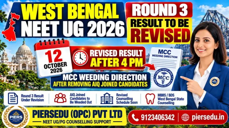 West Bengal NEET UG 2026 Round 3 Result to Be Revised on 12 October After MCC Weeding Direction